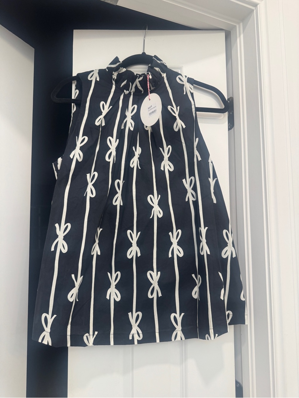 Umgee Women’s Black & White Bow-Print Sleeveless Top